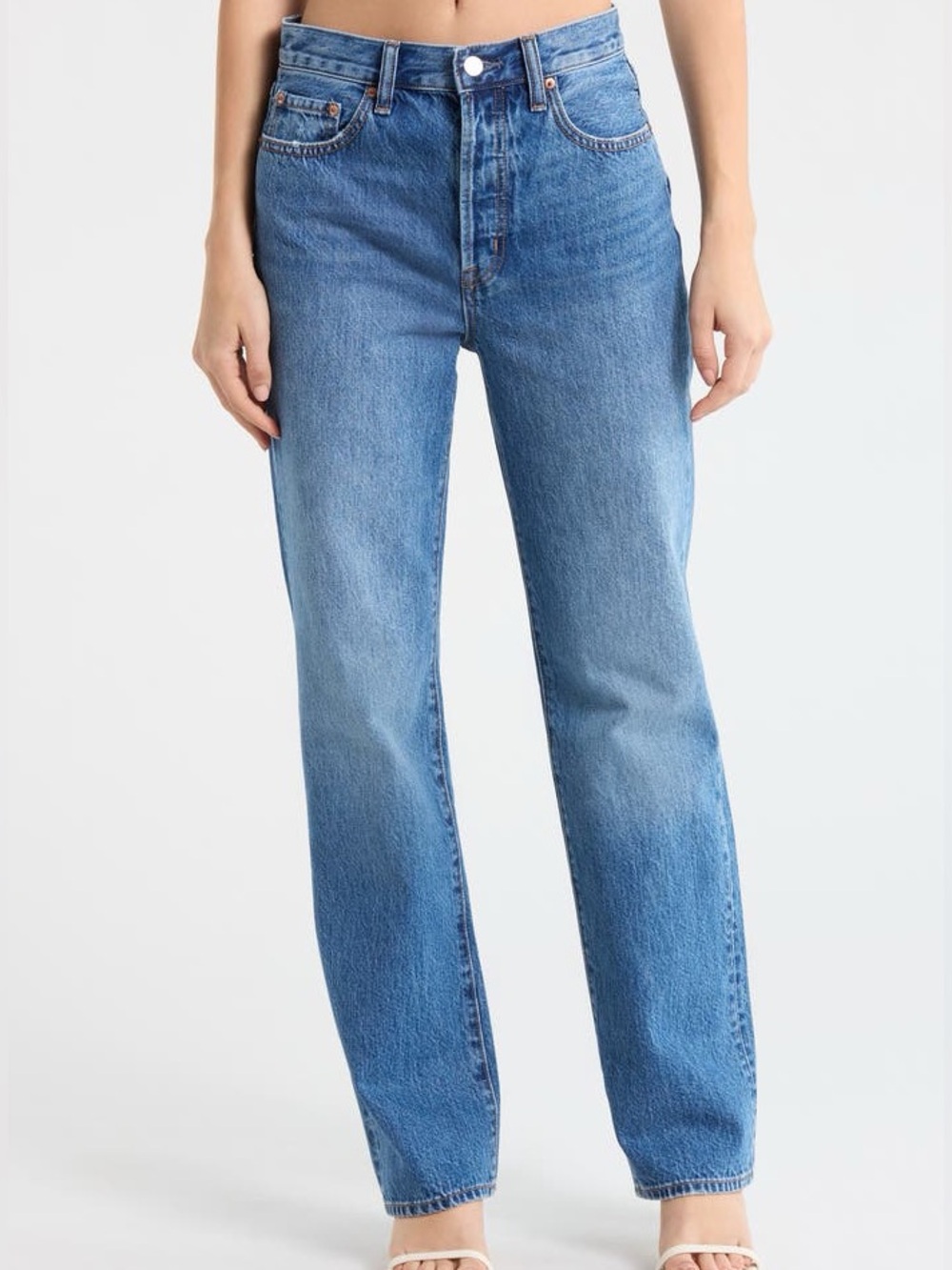 PISTOLA BUTTON FLY HIGH WAIST STRAIGHT LEG DENIM JEANS CAPRI WASH / SIZE 28 (8)